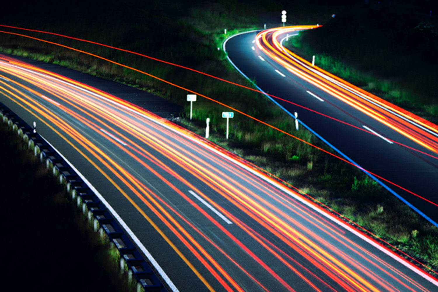 A snapshot of a motorway, taken at night.