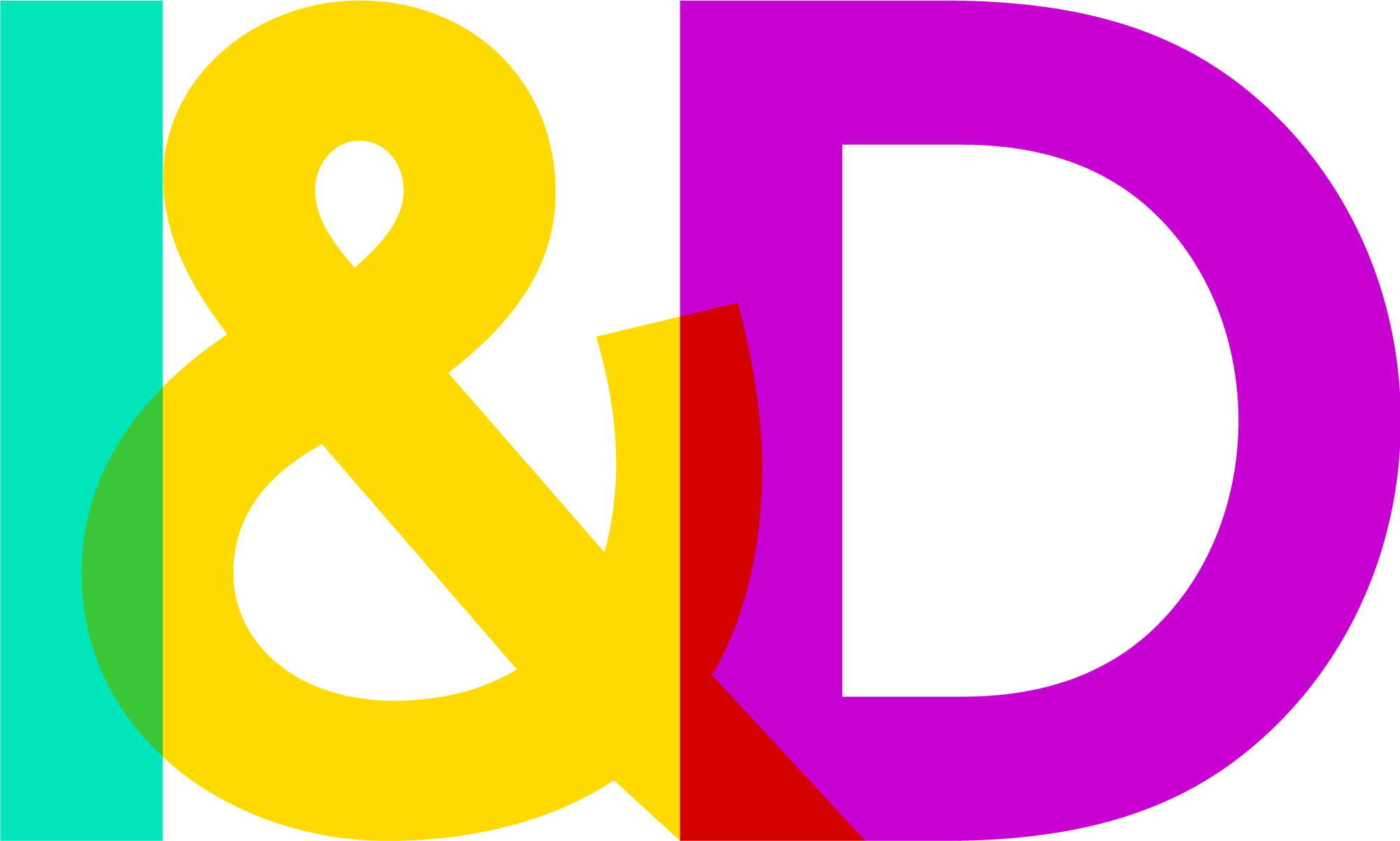 Logo saying I&D, with the I in green, and symbol in yellow and the D in pink. 